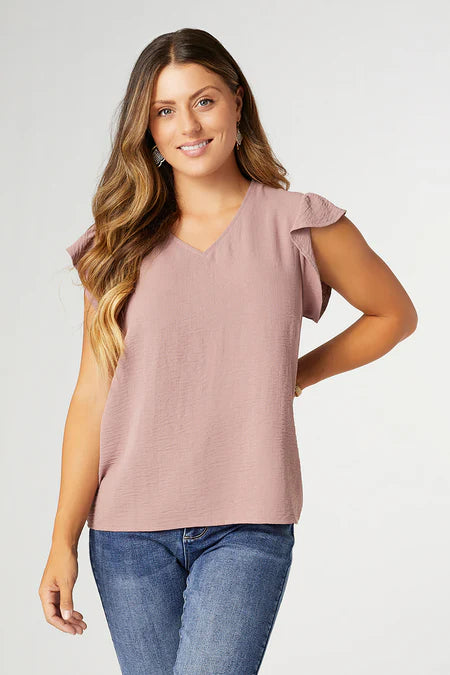 Daphne Flutter Sleeve Top - Plum