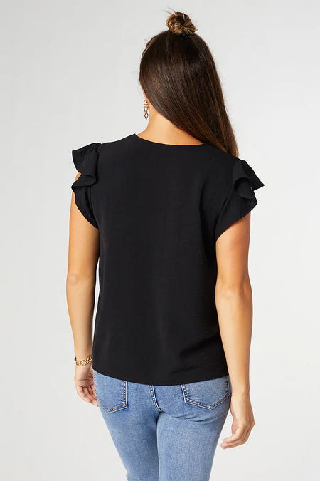 Daphne Flutter Sleeve Top - Black