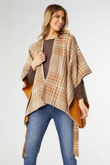 Hallie Plaid Belted Wrap - Cognac Plaid