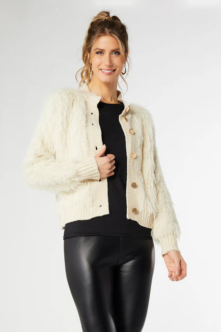 Adina Faux Fur Button Front Cardigan