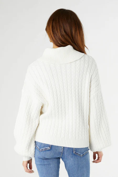 Maren Cable Knit Turtleneck Sweater - White