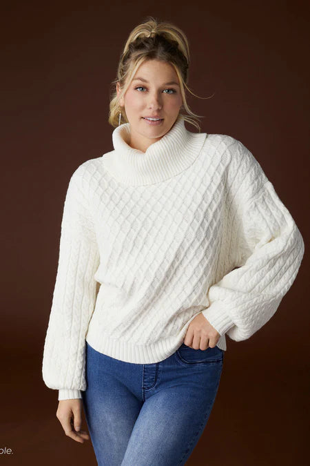 Maren Cable Knit Turtleneck Sweater - White