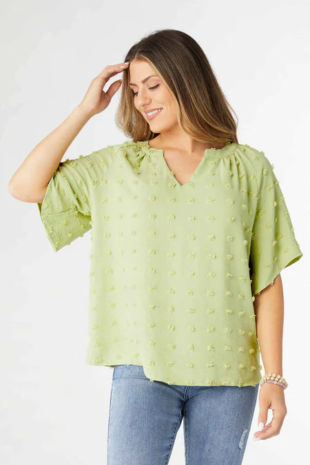 Stevie V-Neck Swiss Dot Top - Green