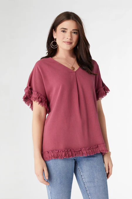River Flowy Top w/ Fringe - Wine