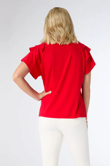 Mandy Cap Sleeve Ruffle Tee - Red