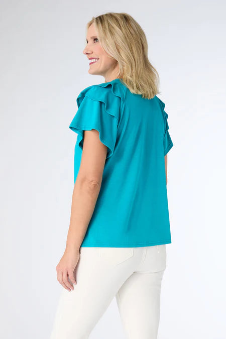 Mandy Cap Sleeve Ruffle Tee - Blue