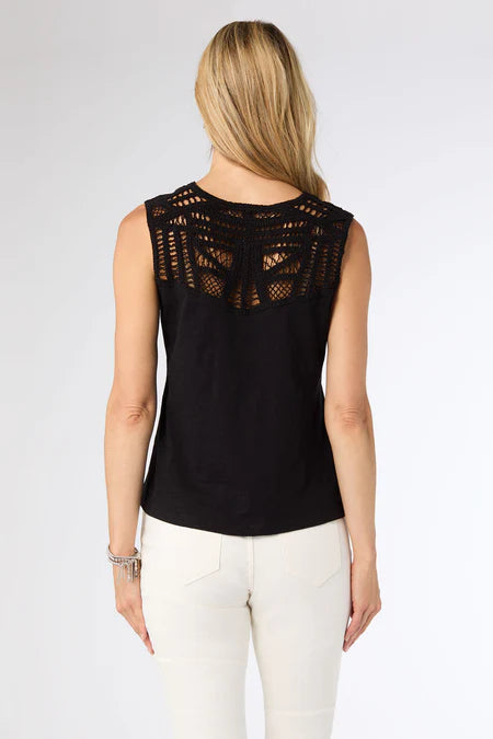Ellis Tank w/ Crochet Trim - Black