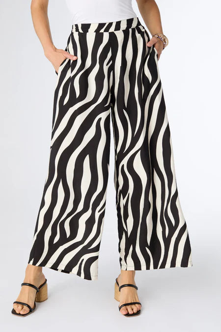 Gracie Wide-Leg Flowy Pant - Black & Taupe