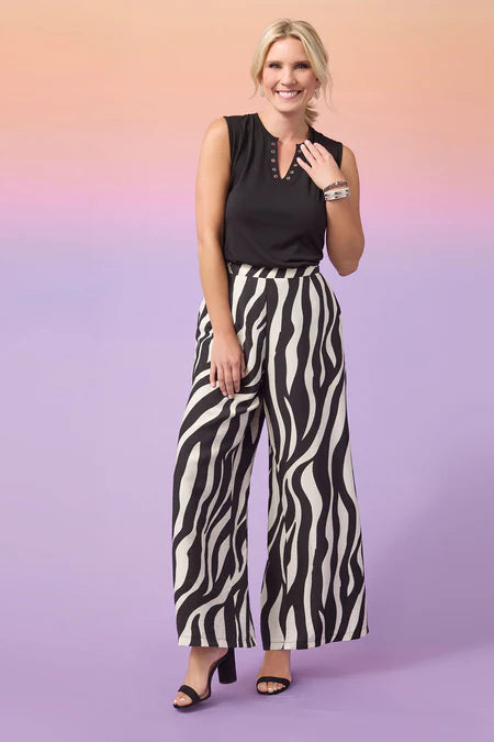 Gracie Wide-Leg Flowy Pant - Black & Taupe