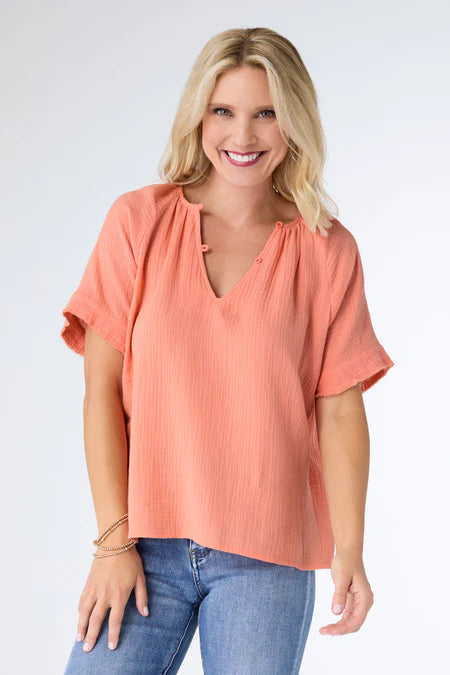Elayna Gauze Top - Coral