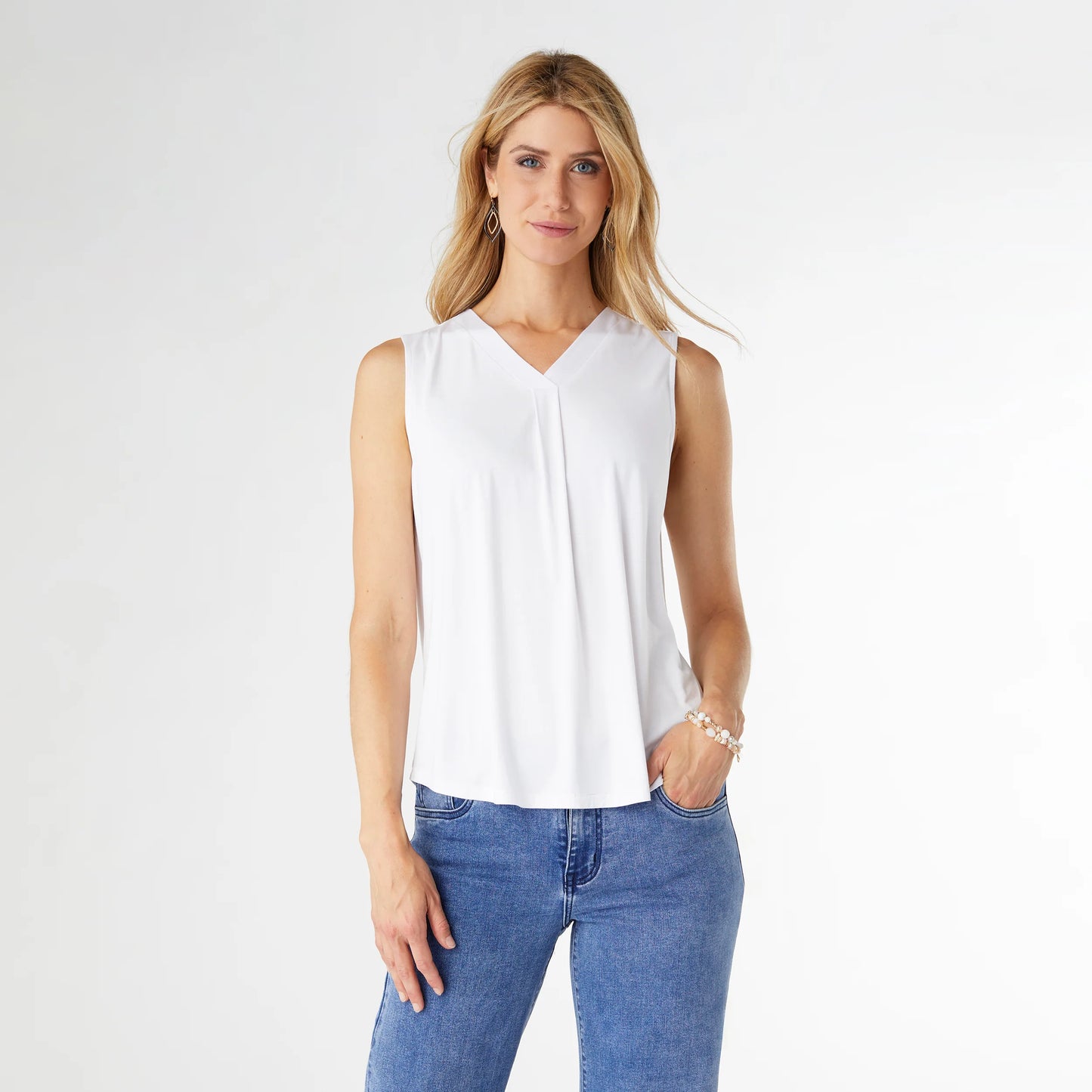 Erin Pleat Back V-Neck Tee - White