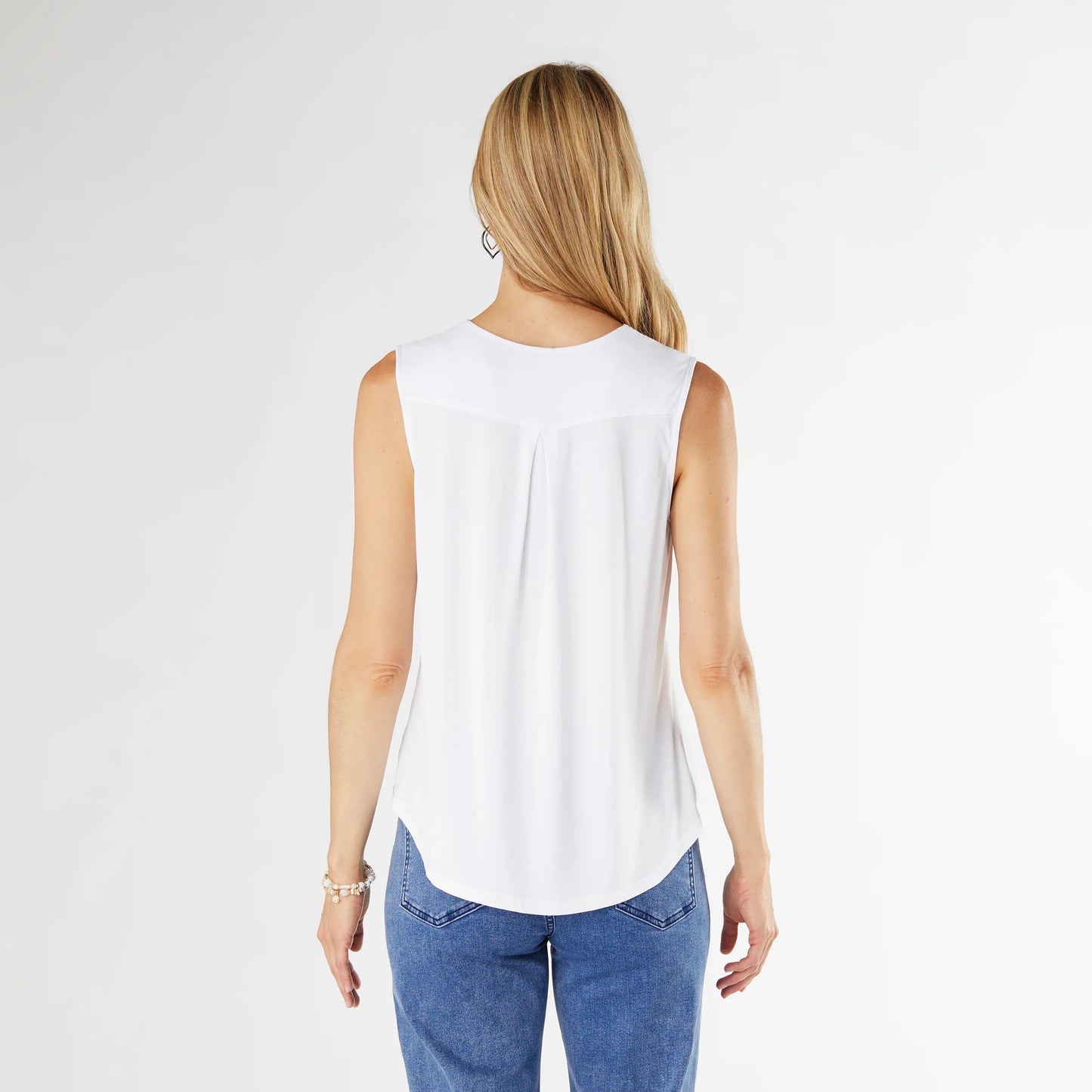Erin Pleat Back V-Neck Tee - White