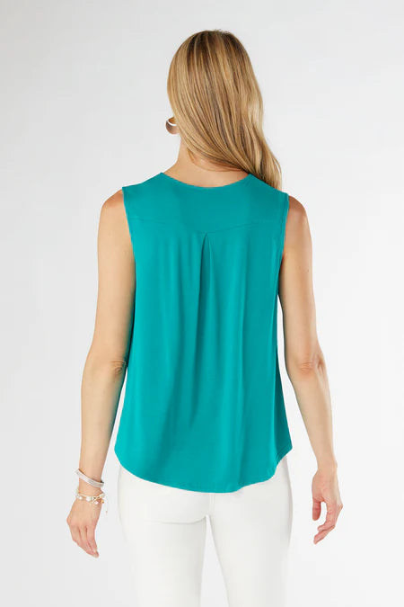 Erin Pleat Back V-Neck Tank - Blue