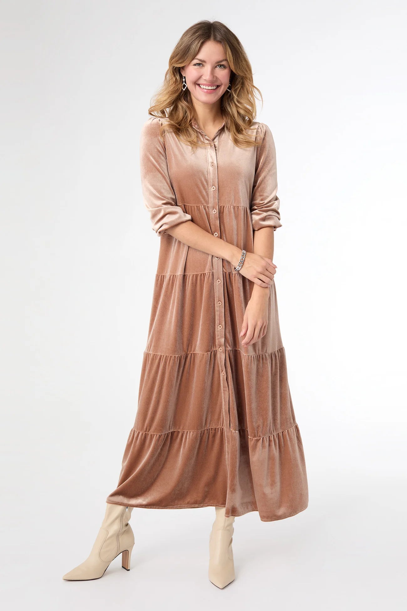 Romance Velour Dress - Apricot Buff