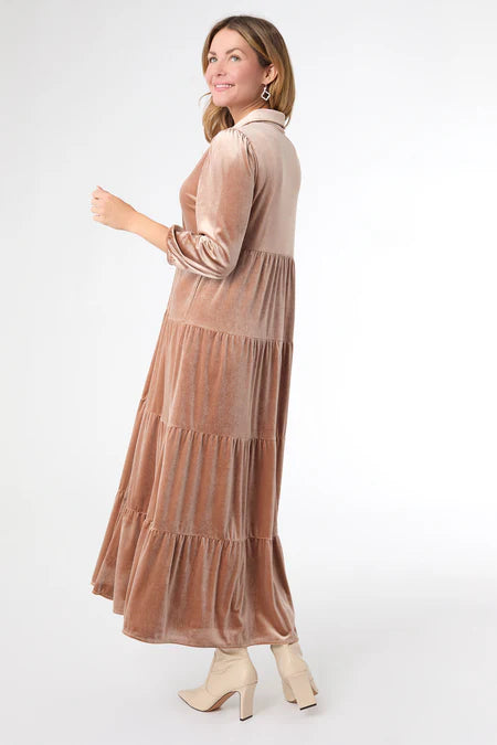 Romance Velour Dress - Apricot Buff