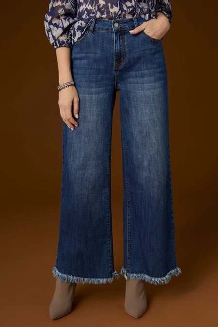 Bambu Soft Wide Leg w/ Fringe - Dark Denim