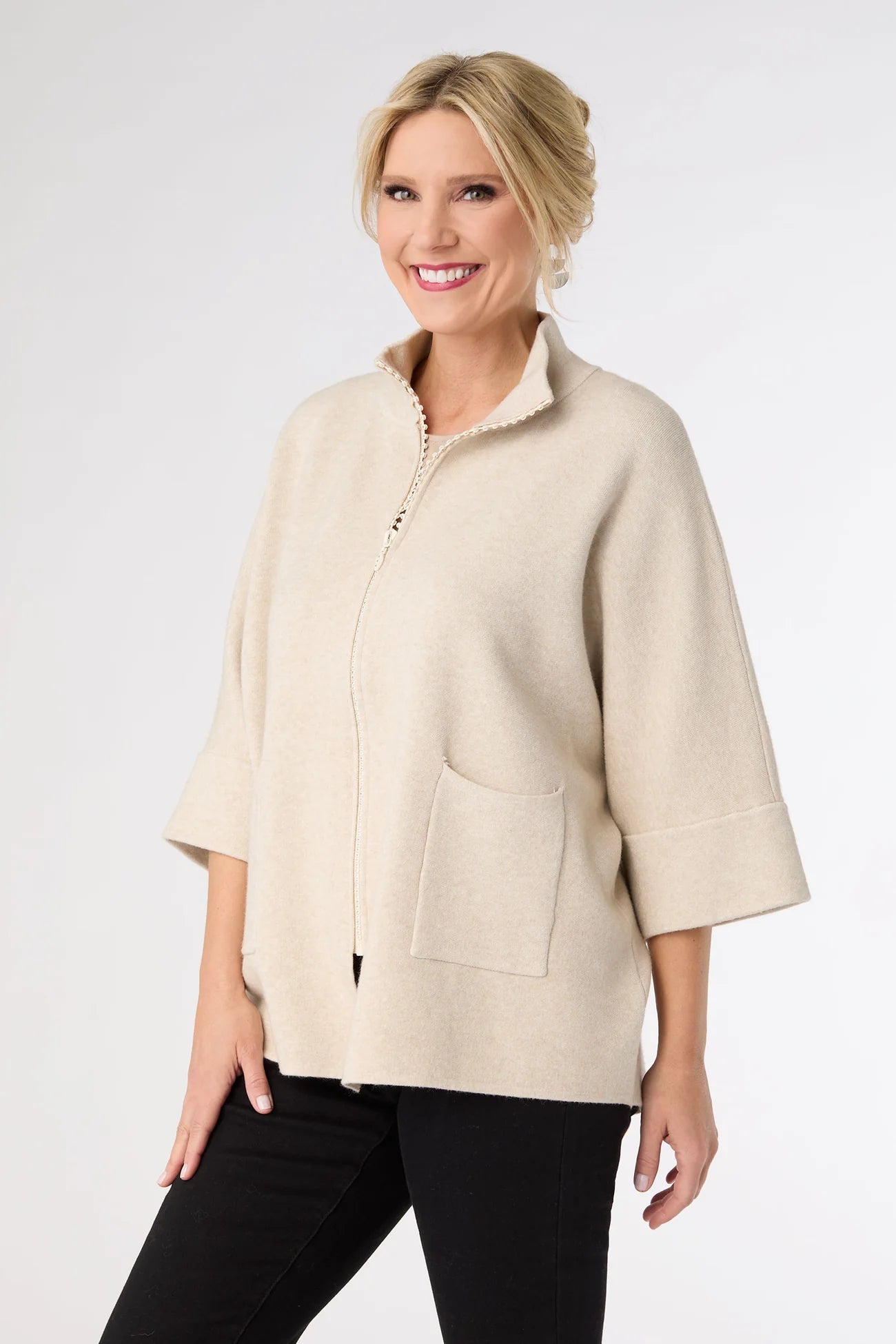 Heavenly-Luxe Rhinestone Cardi - Oatmeal