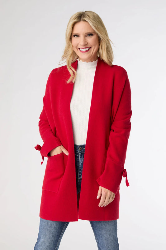 Heavenly-Luxe Bow Sleeve Cardi - Red