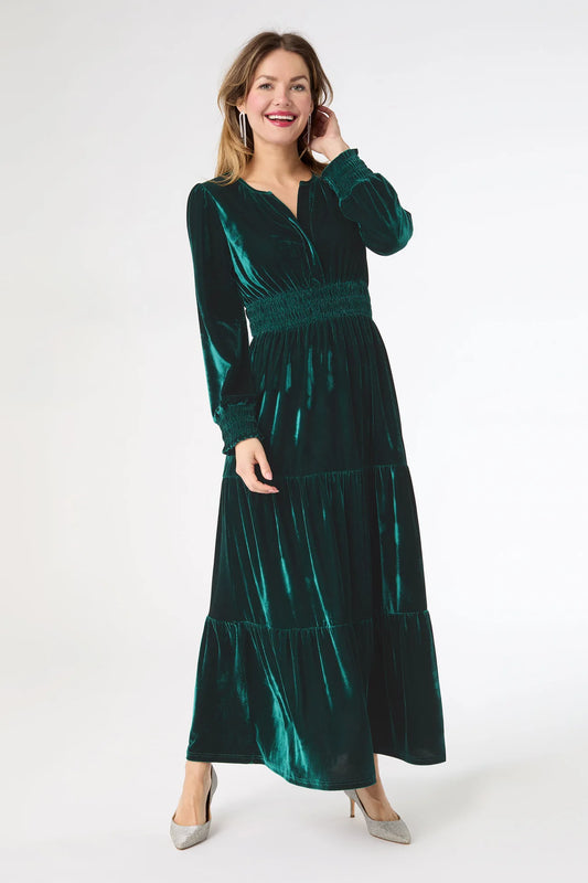 Brigid Velour Dress - Emerald