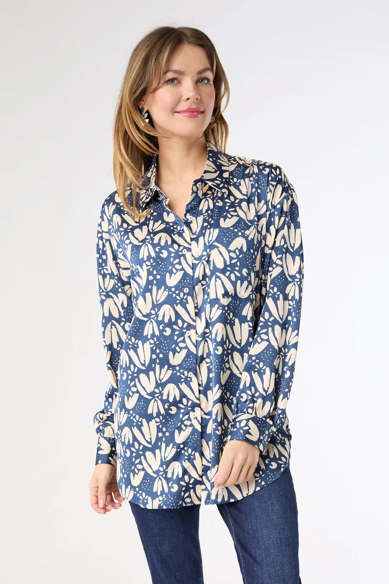 Cailin Silky Button-Up - Navy