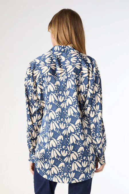 Cailin Silky Button-Up - Navy