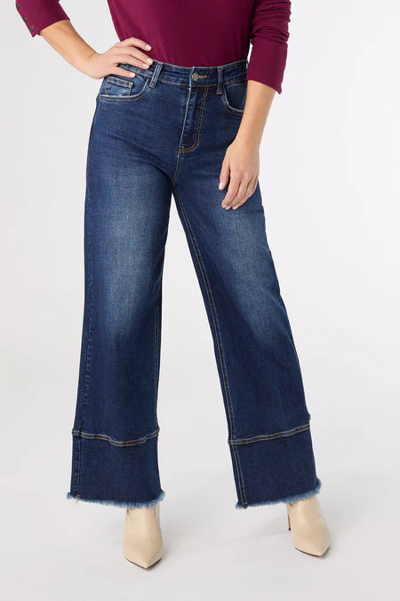 EverStretch Wide Leg w/ Raw Wide Hem - Indigo Dark