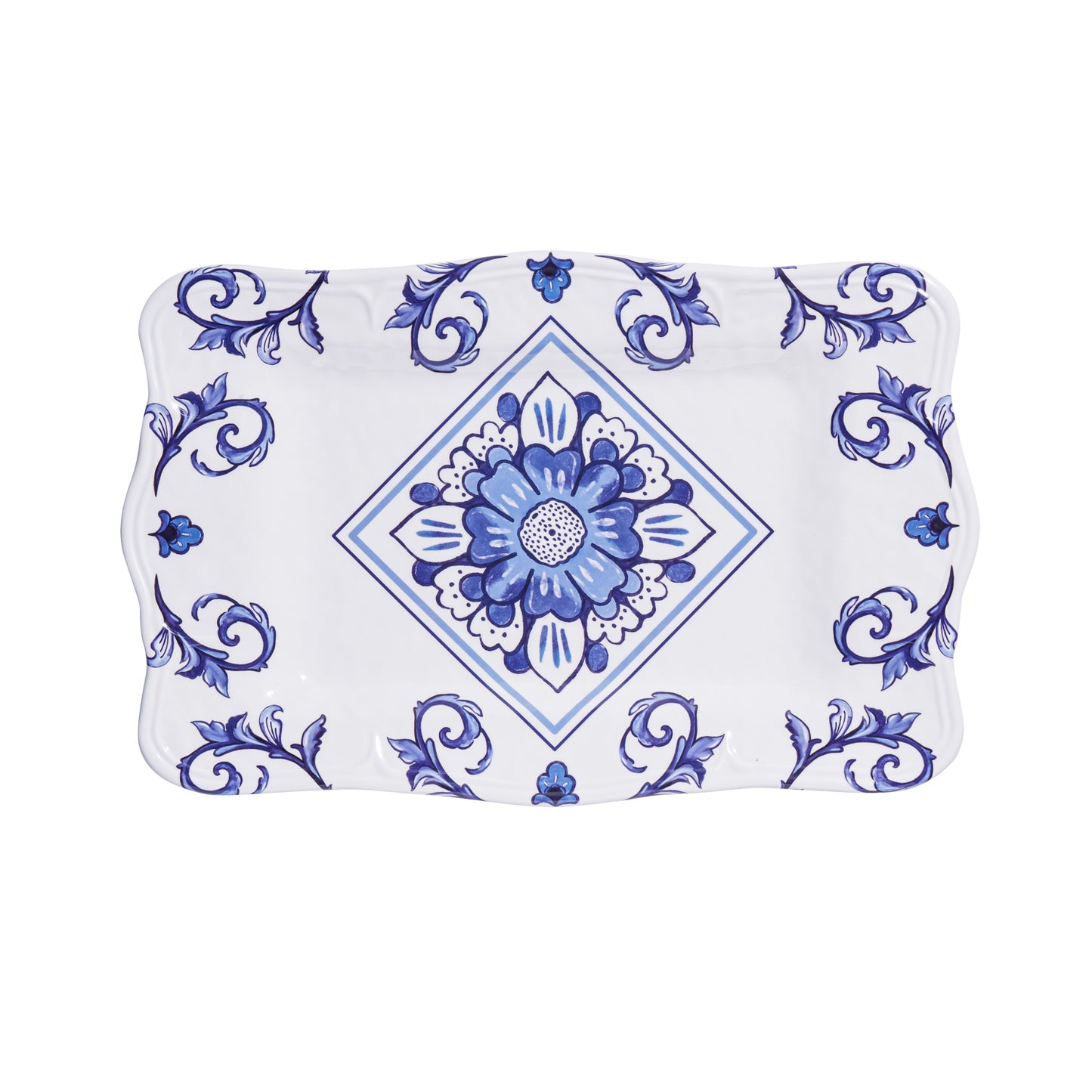 17" Melamine Rectangular Platter, Blue Floral