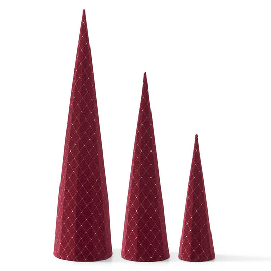 Burgundy Velvet Cone Trees w/ Gold Glitter