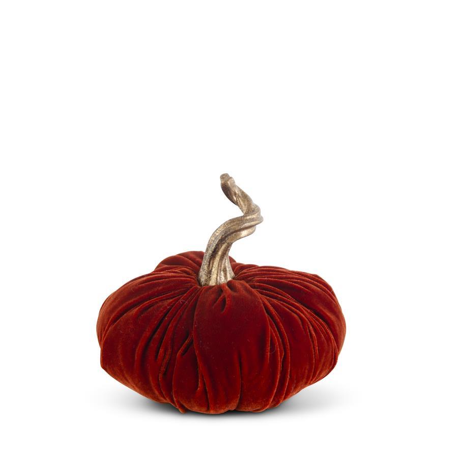 7.5" Burgundy Velvet Pumpkin w/ Gold Stem