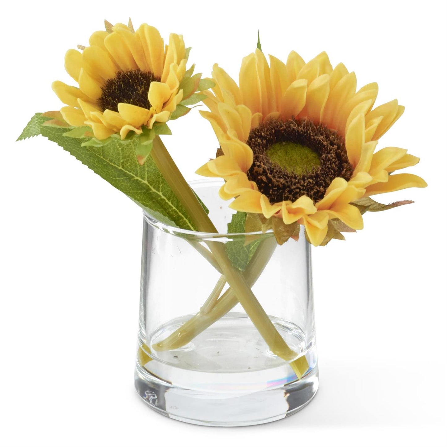 6.5" Yellow Real Touch Sunflower Premade in Glass