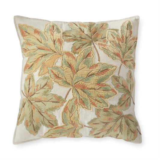20" Pillow - Green w/ Rust Embrd/Beaded Leaf