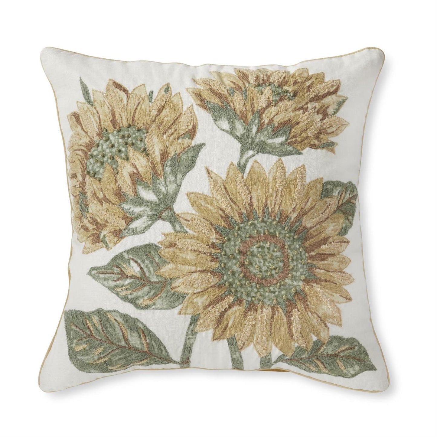 19.5" Pillow - Sunflower Embroidered Square Pillow