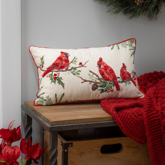 Lumbar Pillow - 20" x 12" Cardinals on Branches