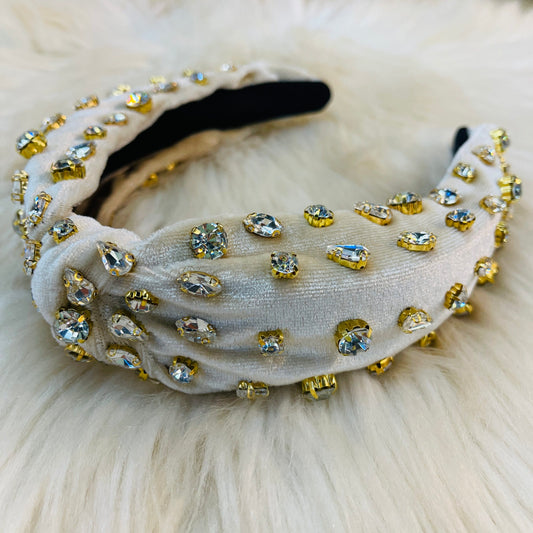 Cream Rhinestone Beaded Headband