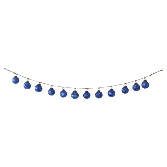 48" Blue Mercury Glass Round Ornament & Twine Garl
