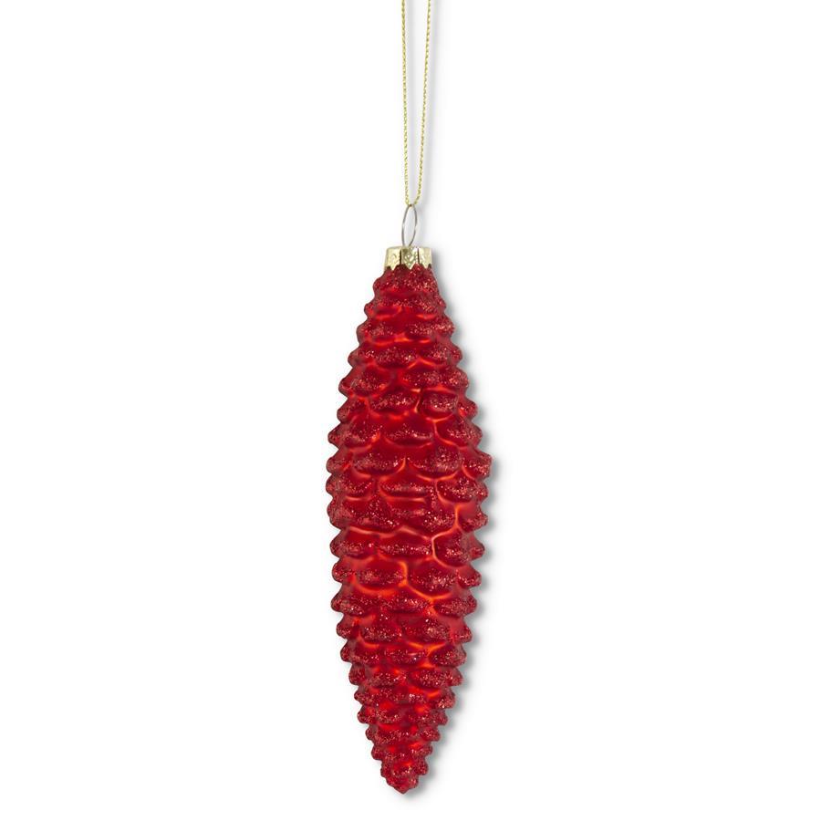 6" Red Glass Glittered Pinecone Ornament