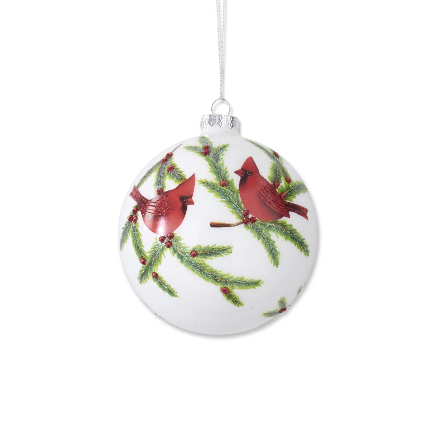 5.25" Glittered White Round Glass Ornament w/ Card