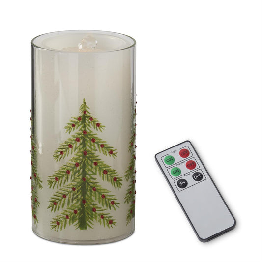 7.75 Inch Jeweled Christmas Tree Glass Cylinder Ca