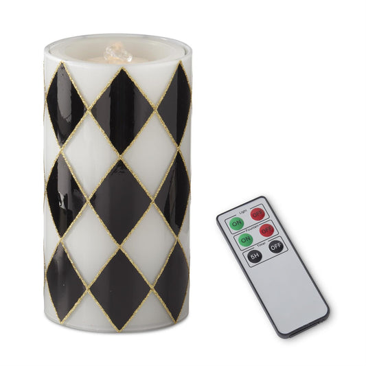 7.75 Inch Black and White Check Glass Cylinder Can