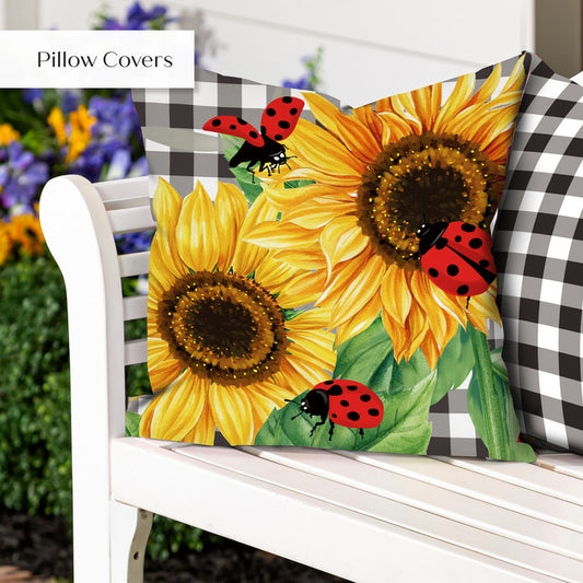 Pillow Cover - Sunflower Ladybugs