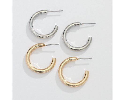 Earrings - Duo Gold & Silver Hoops