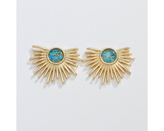 Earrings - Gold Starburst w/ Aqua