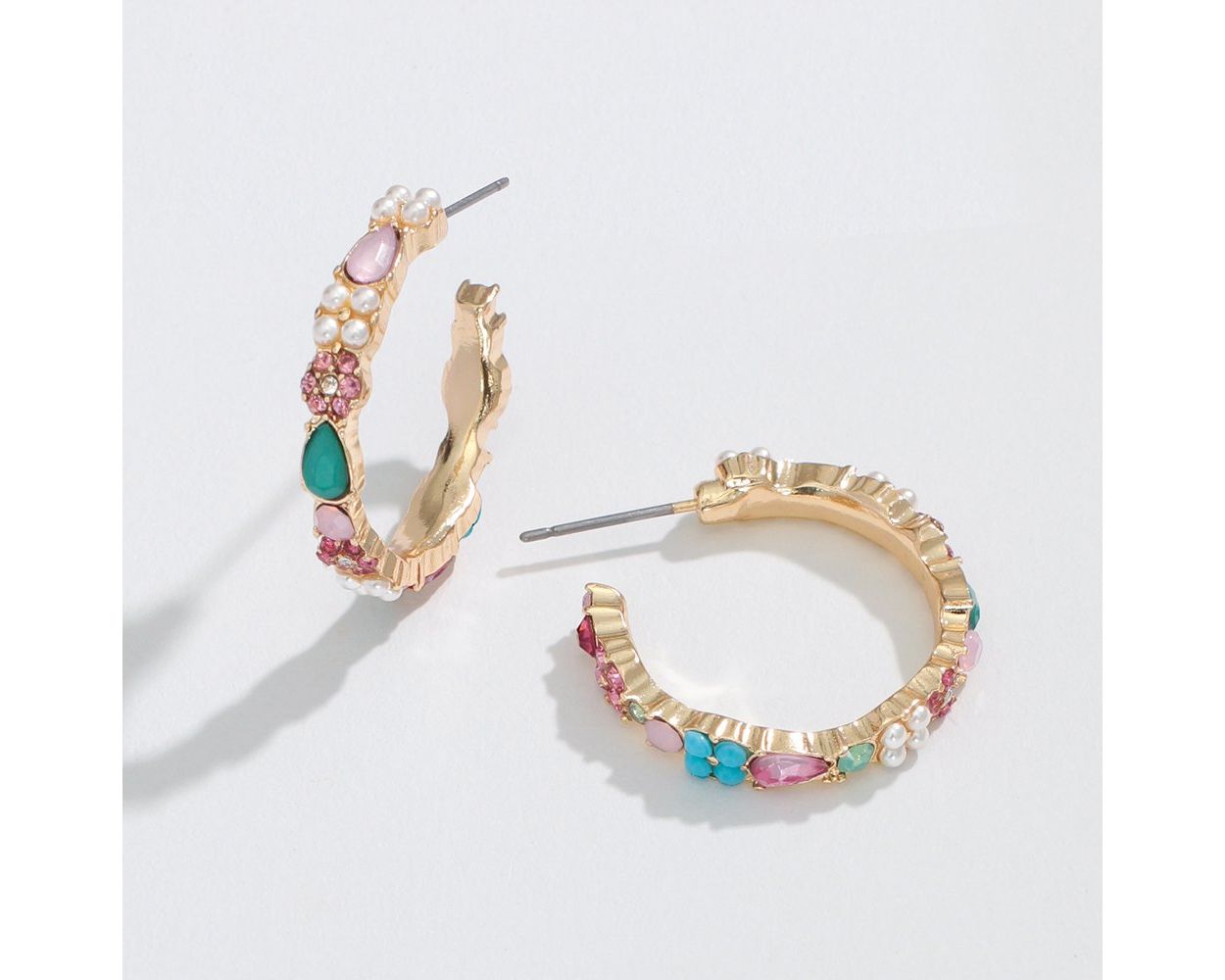 Earrings - Gold Hoop w/ Multi Stones
