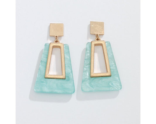 Earrings - Gold Geometric Drop w/ Mint