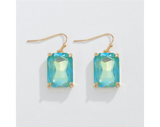 Earrings - Aqua Rectangle Crystals