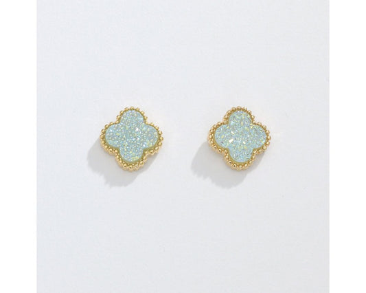 Earrings - Mint AB Clover w/ Gold