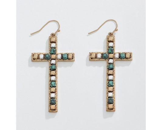 Earrings - Tri Tone Artisan Crosses