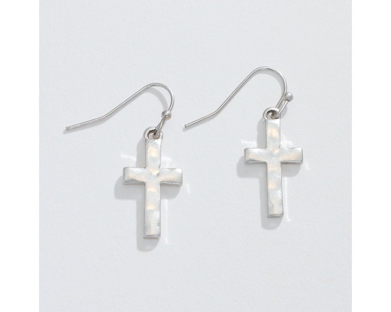 Earrings - Silver Hammered Cross