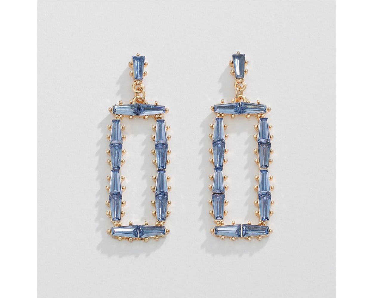 Earrings - Gold Rectangles Blue Crystal
