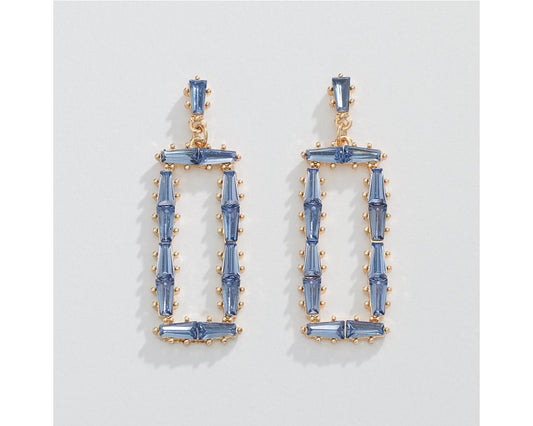 Earrings - Gold Rectangles Blue Crystal